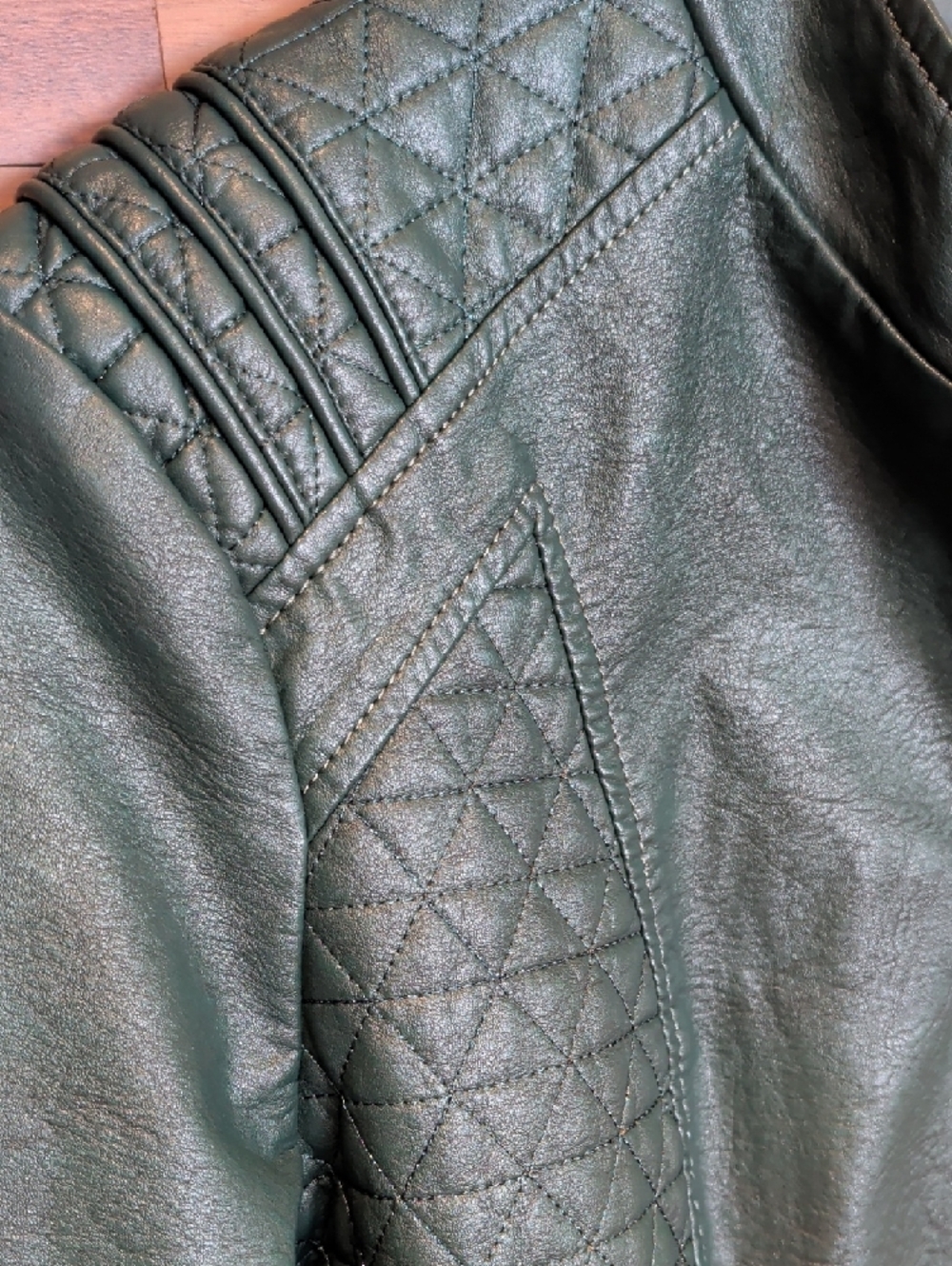 Quilted Faux Leather Moto Jacket in Forest Green - Picture 5 of 9